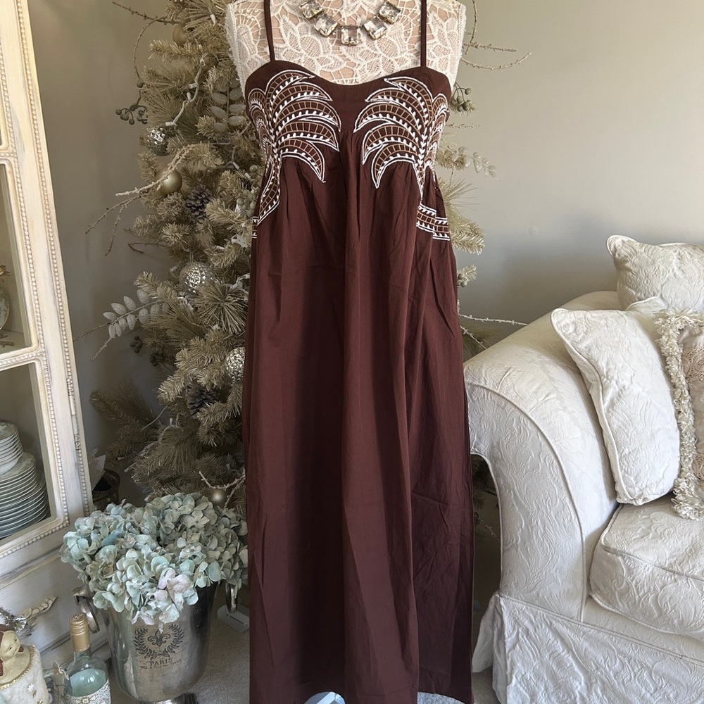 New! Sim & Sam Sleeveless Brown Embroidered Maxi Dress